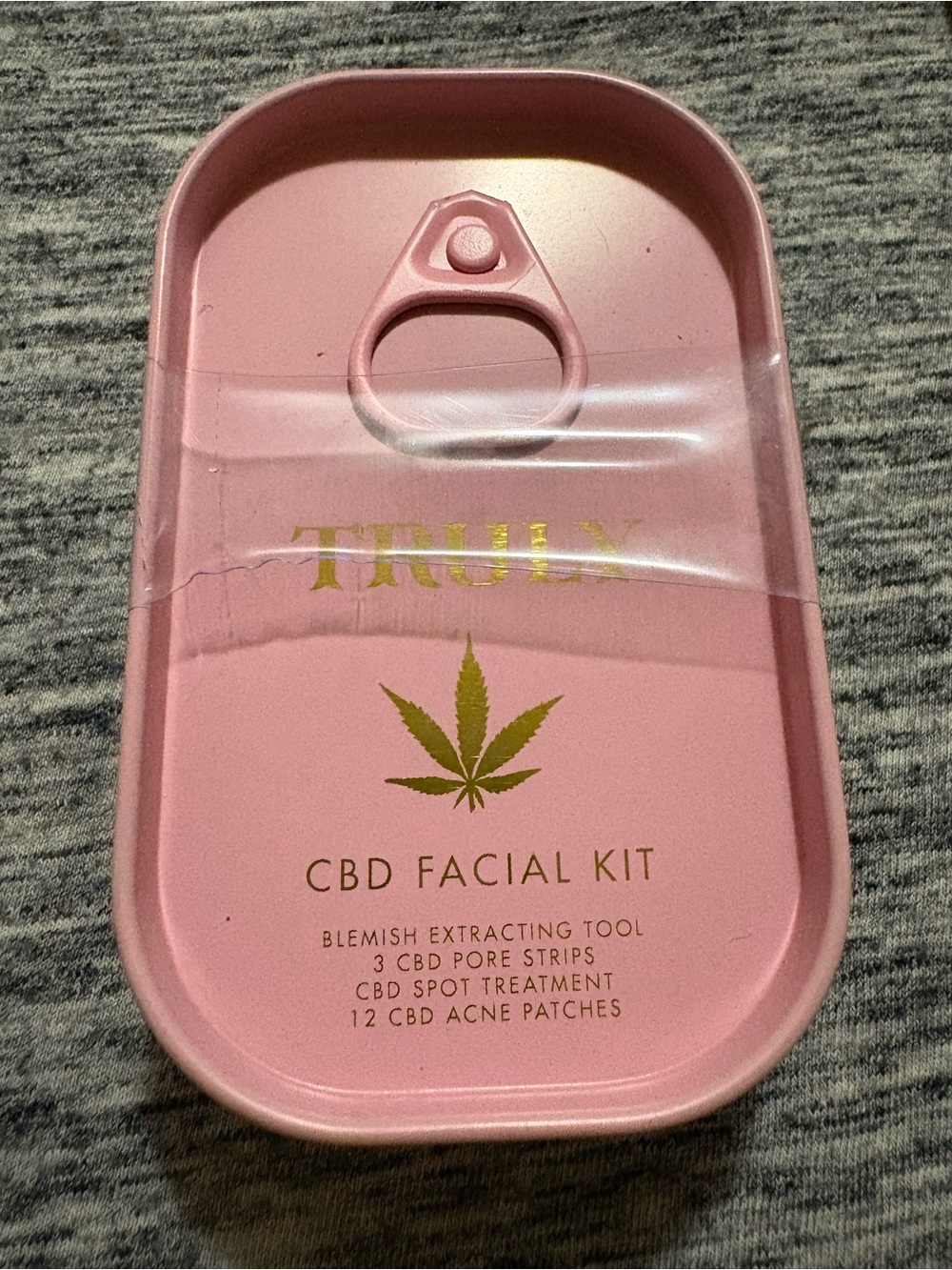 TRULY Pink CBD Facial Kit Tin with Gold Leaf Logo
